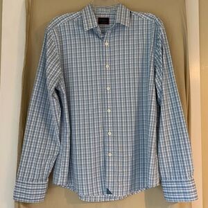 UNTUCKit blue & white plaid 'St Romain' performance button down shirt